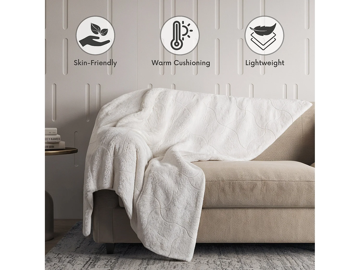 The White Stone Decke aus Kohlefaser | Weiche Decke für Sofa | Doppelseitige Antistress-Decke | Samtige Kuscheldecke | 140 x 200 cm