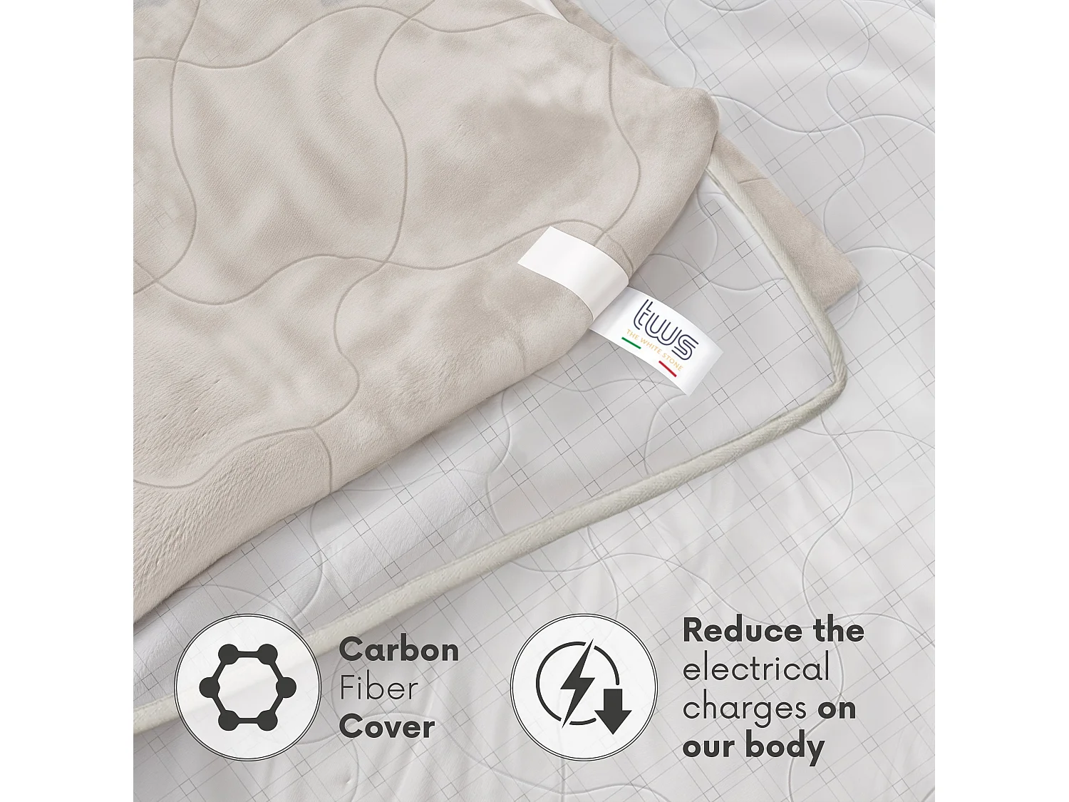 The White Stone Decke aus Kohlefaser | Weiche Decke für Sofa | Doppelseitige Antistress-Decke | Samtige Kuscheldecke | 110 x 180 cm