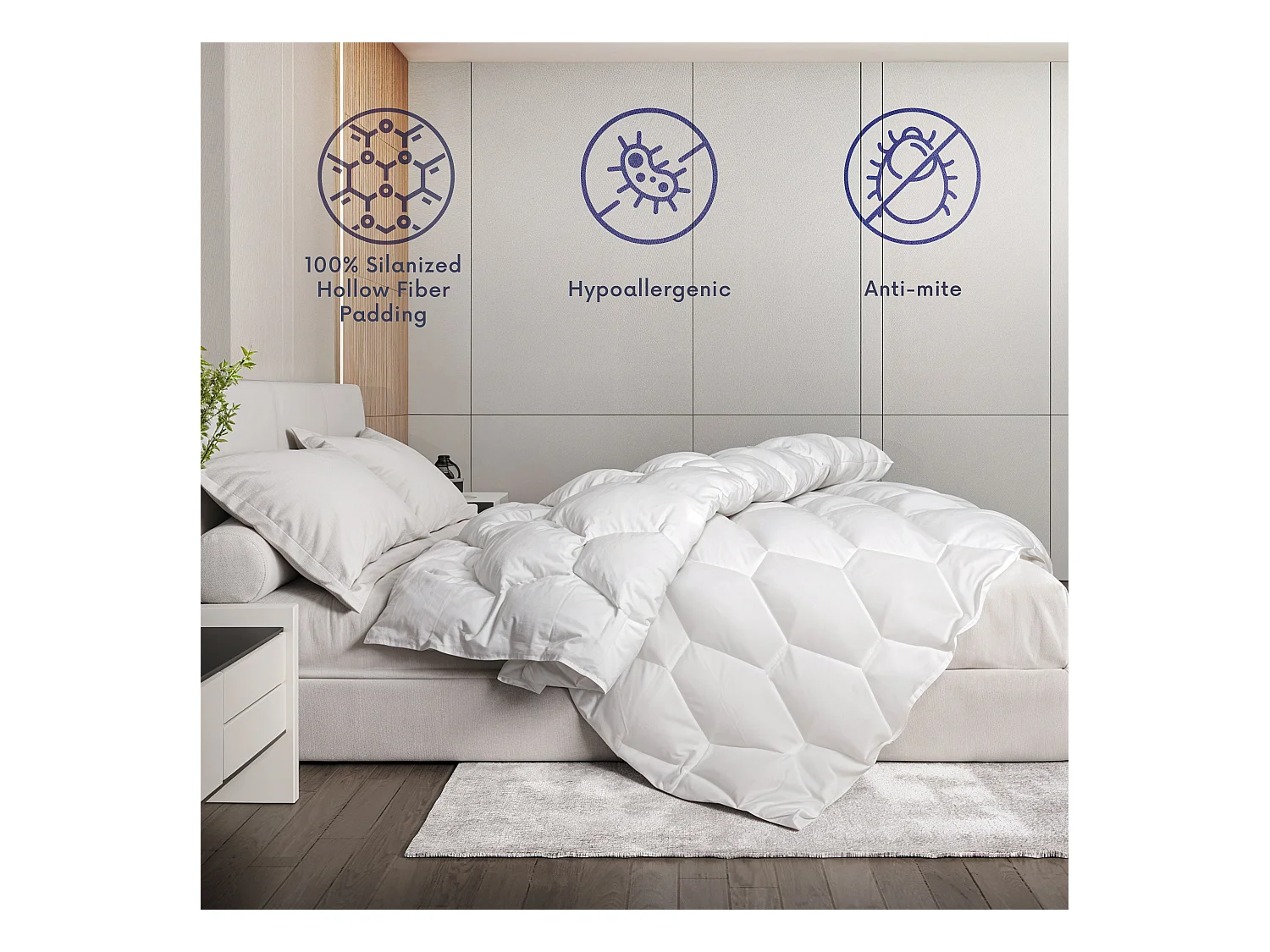 The White Stone Edredón de Invierno 200 x 220 cm de 400 gr | Relleno Suave y Cálido en Fibra Soft | Edredón Acolchado de Microfibra Hipoalergénica Blanca