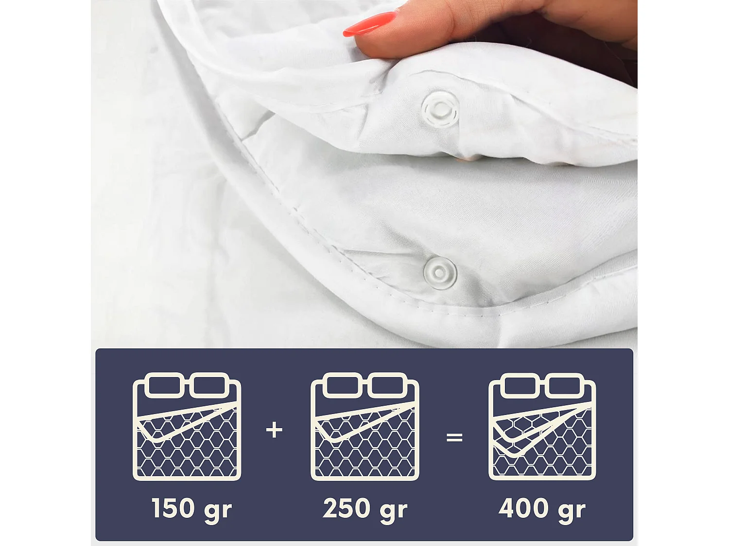 The White Stone Kołdra 4 Pory Roku z klipsami 210x240 cm | 150 g lato + 250 g przejściowa | Miękkie wypełnienie | Łóżko 2-osobowe