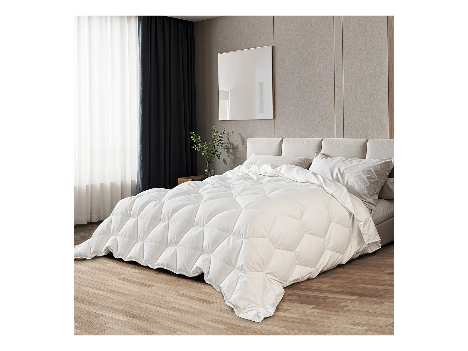 The White Stone Couette Toutes Saisons 200 x 200 cm de 250 g | Rembourrage Doux et Chaud en Ouate Douce | Couette Matelassée en Microfibre Hypoallergénique Blanche | Couette pour Lit 2 Personnes