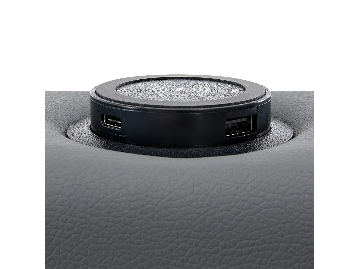 Lit avec tiroirs 90x200 cm en similicuir - avec LED et ports de recharge (filaire & sans fil) - Gris