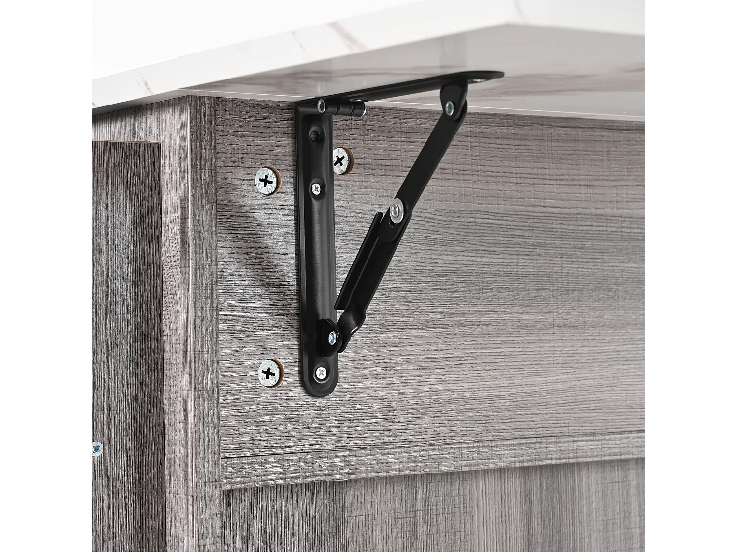 Ilot central de cuisine avec 3 tiroirs et portes de rangement - Plateau extensible - pieds en roulettes ou en bois - Gris