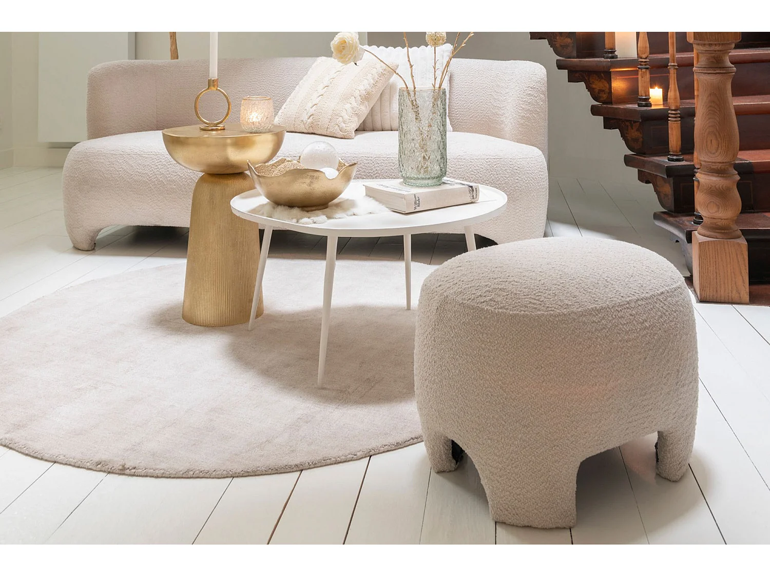 Pouf Design Tricoté "Erwin" 55cm Blanc