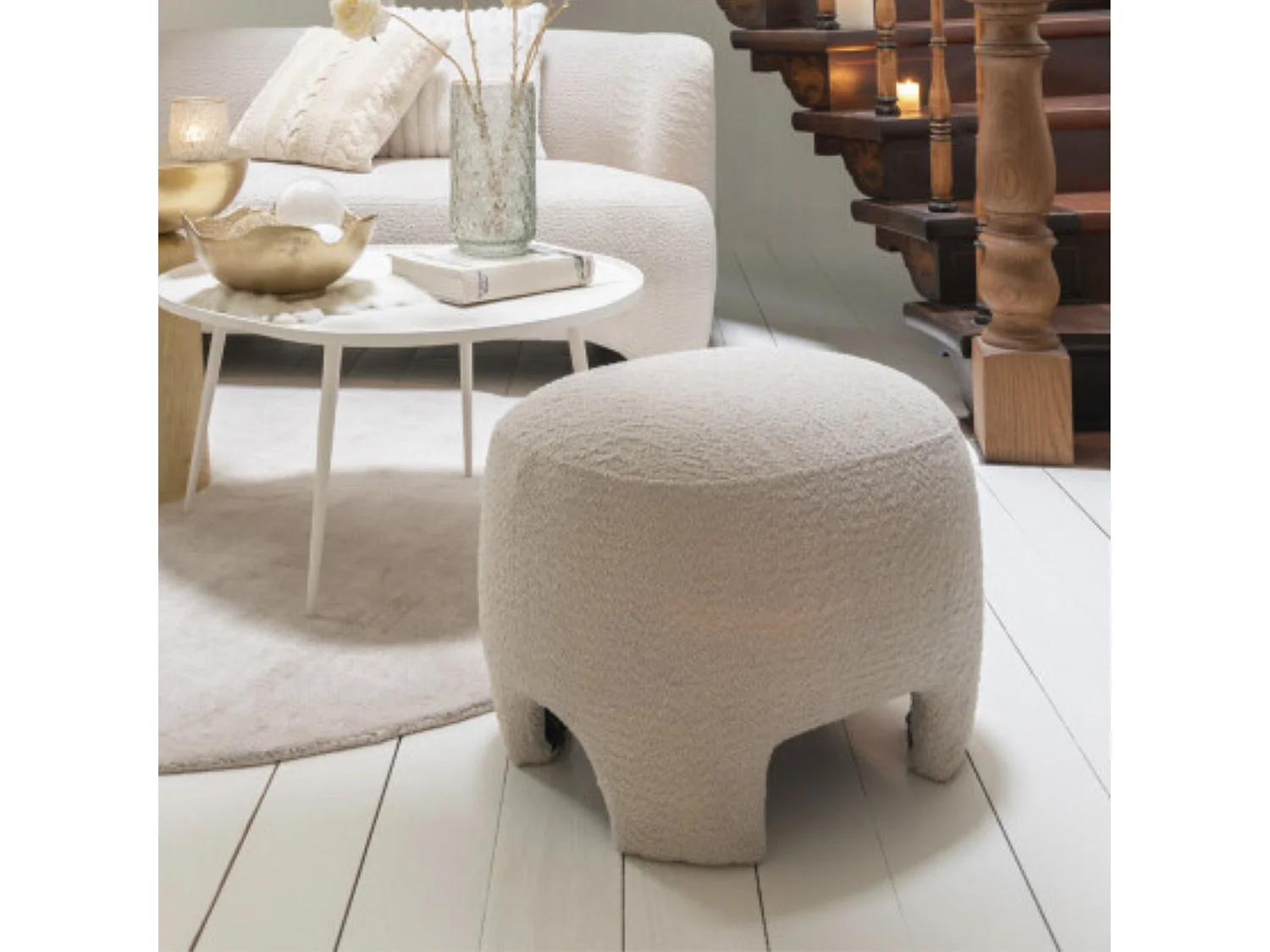 Pouf Design Tricoté "Erwin" 55cm Blanc