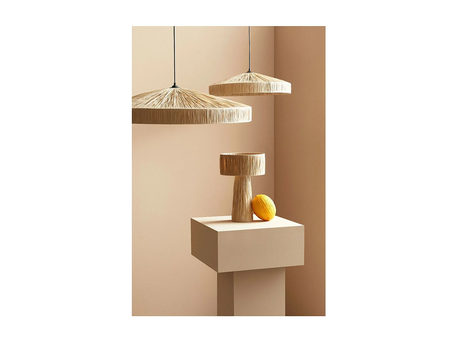 Lampe à poser en raphia et métal H38 - METIS