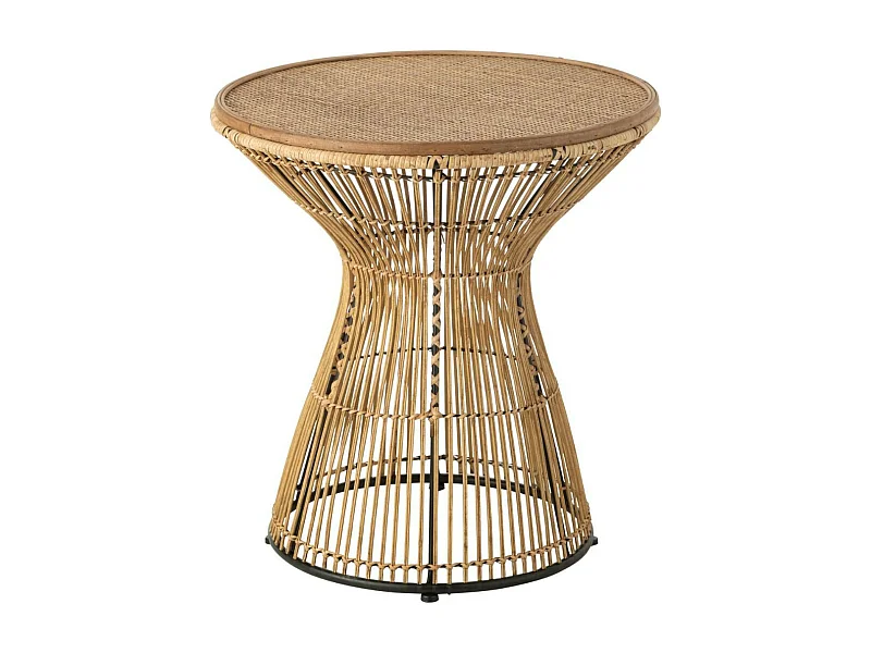 Bout de canapé ethnique en rotin et métal noir - ANAYA