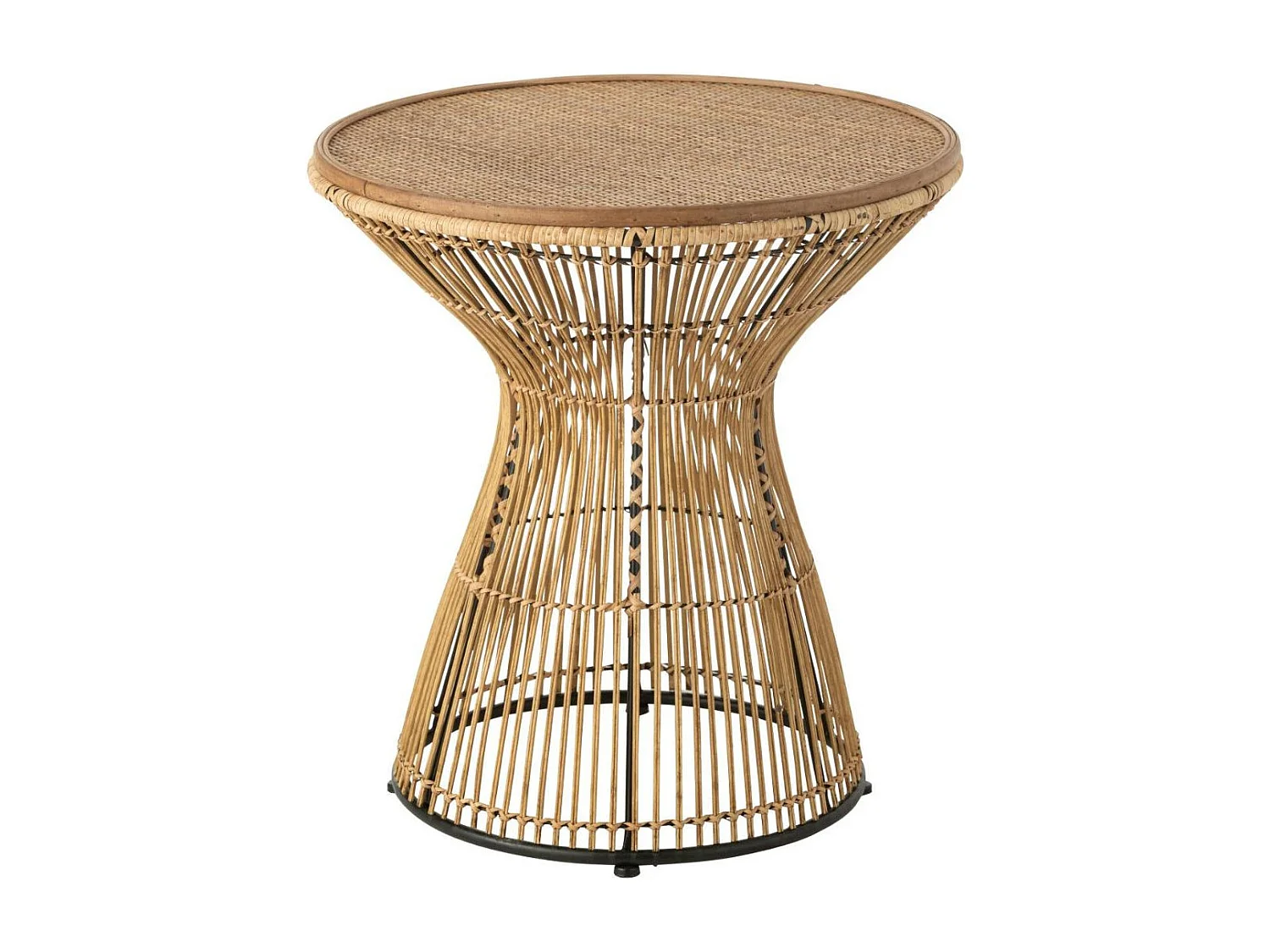 Bout de canapé ethnique en rotin et métal noir - ANAYA