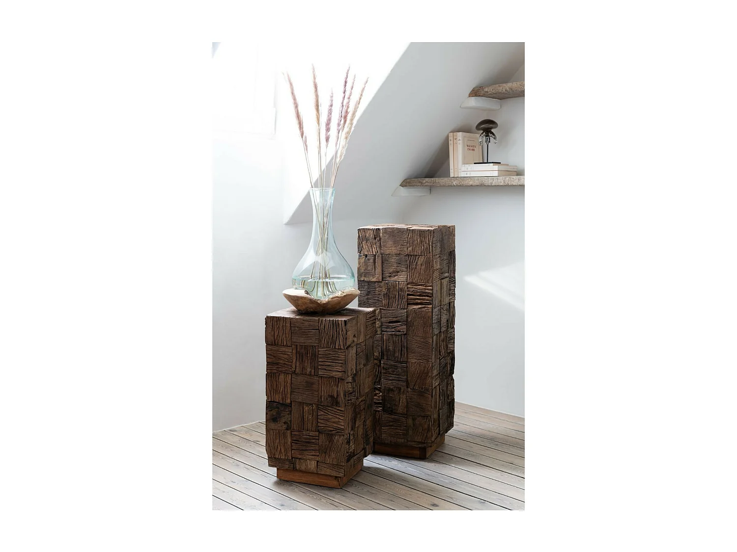 Sellette en bois foncé recyclé H60 - ICA