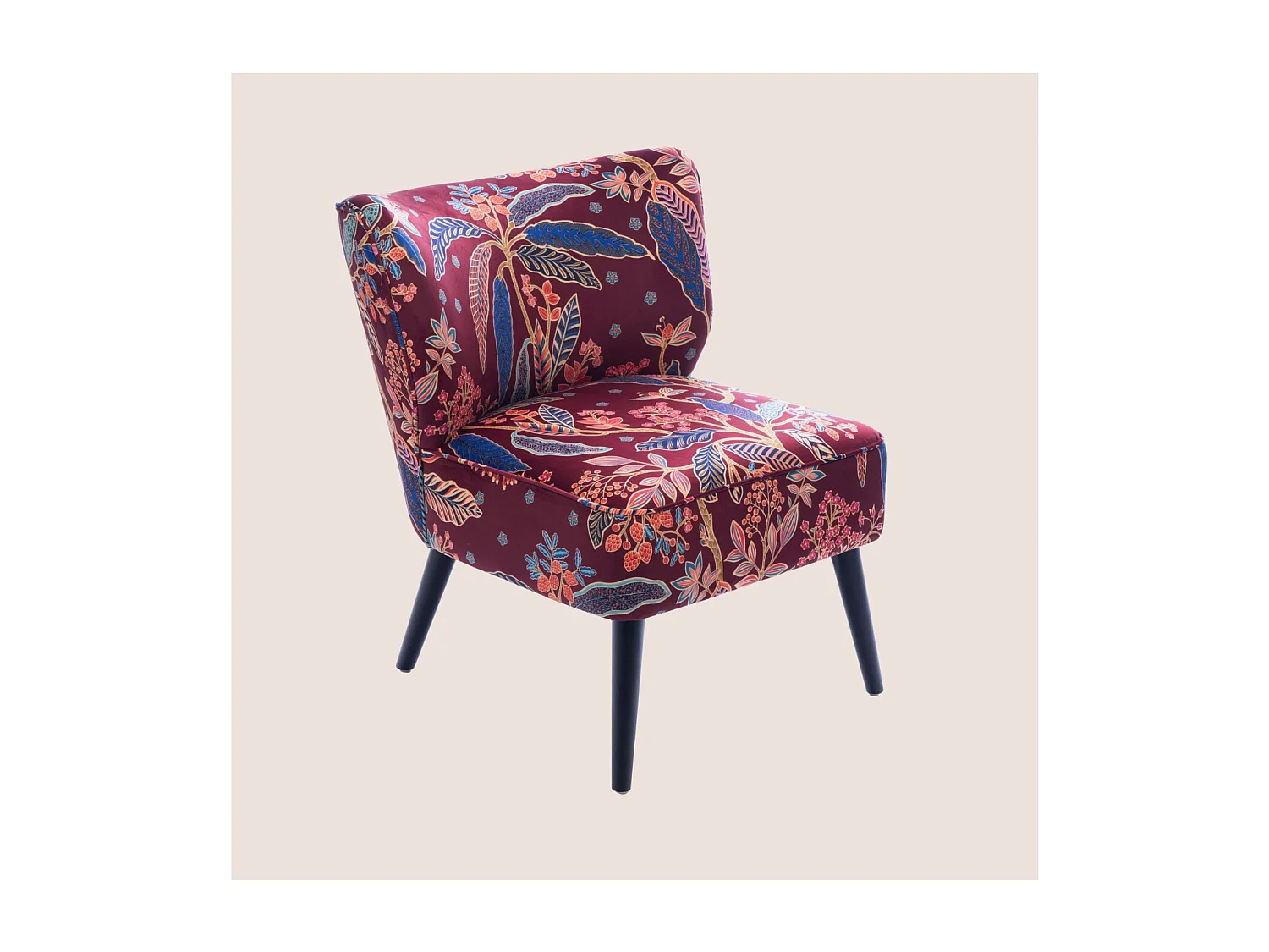 Fauteuil crapaud en velours prune à motifs - VIOLETTE