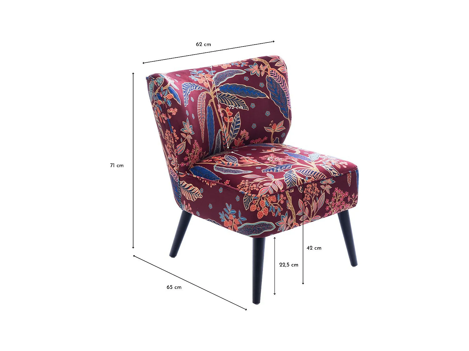 Fauteuil crapaud en velours prune à motifs - VIOLETTE
