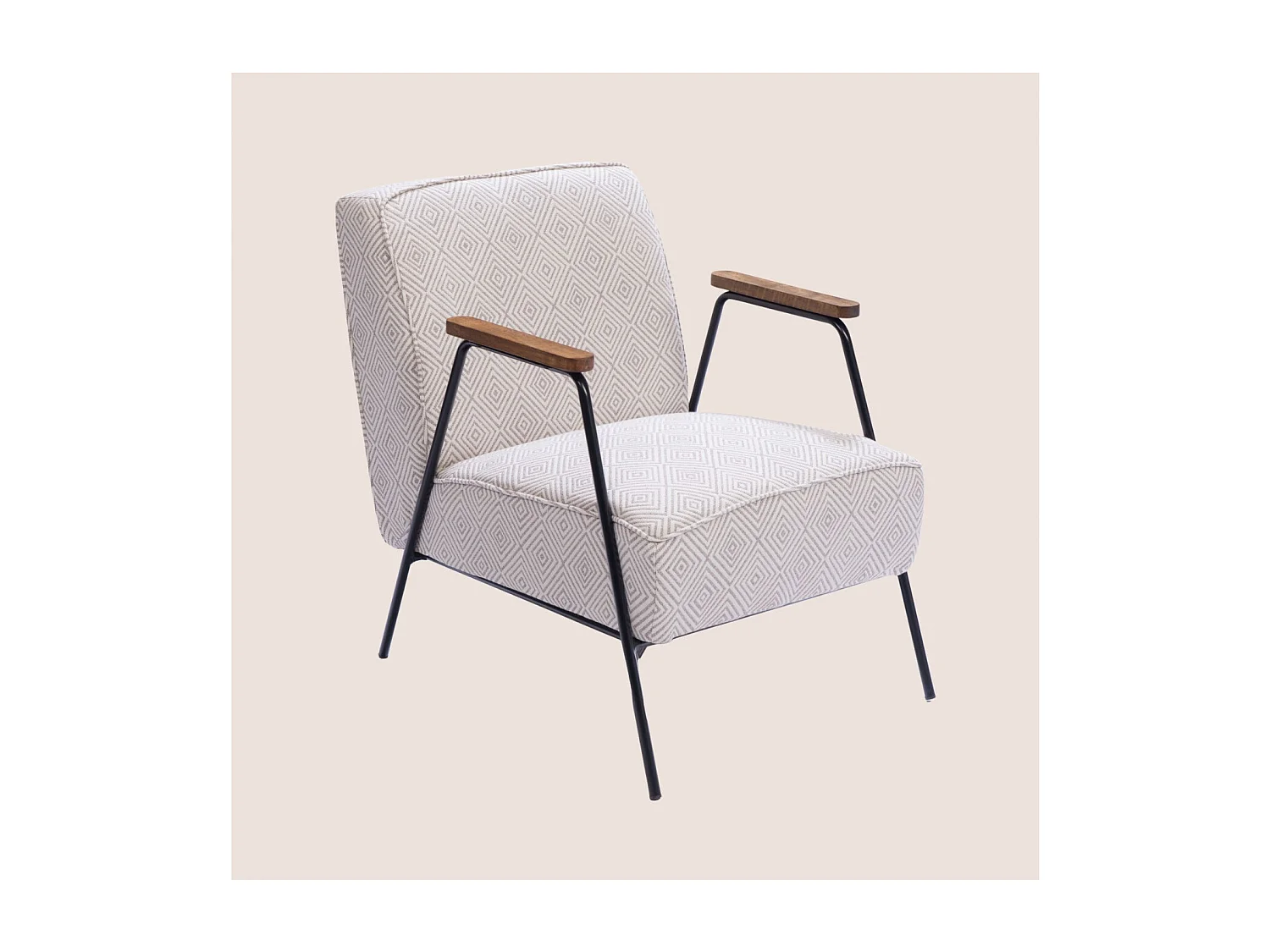 Fauteuil en tissu à carreaux ivoire et gris - SINTRA