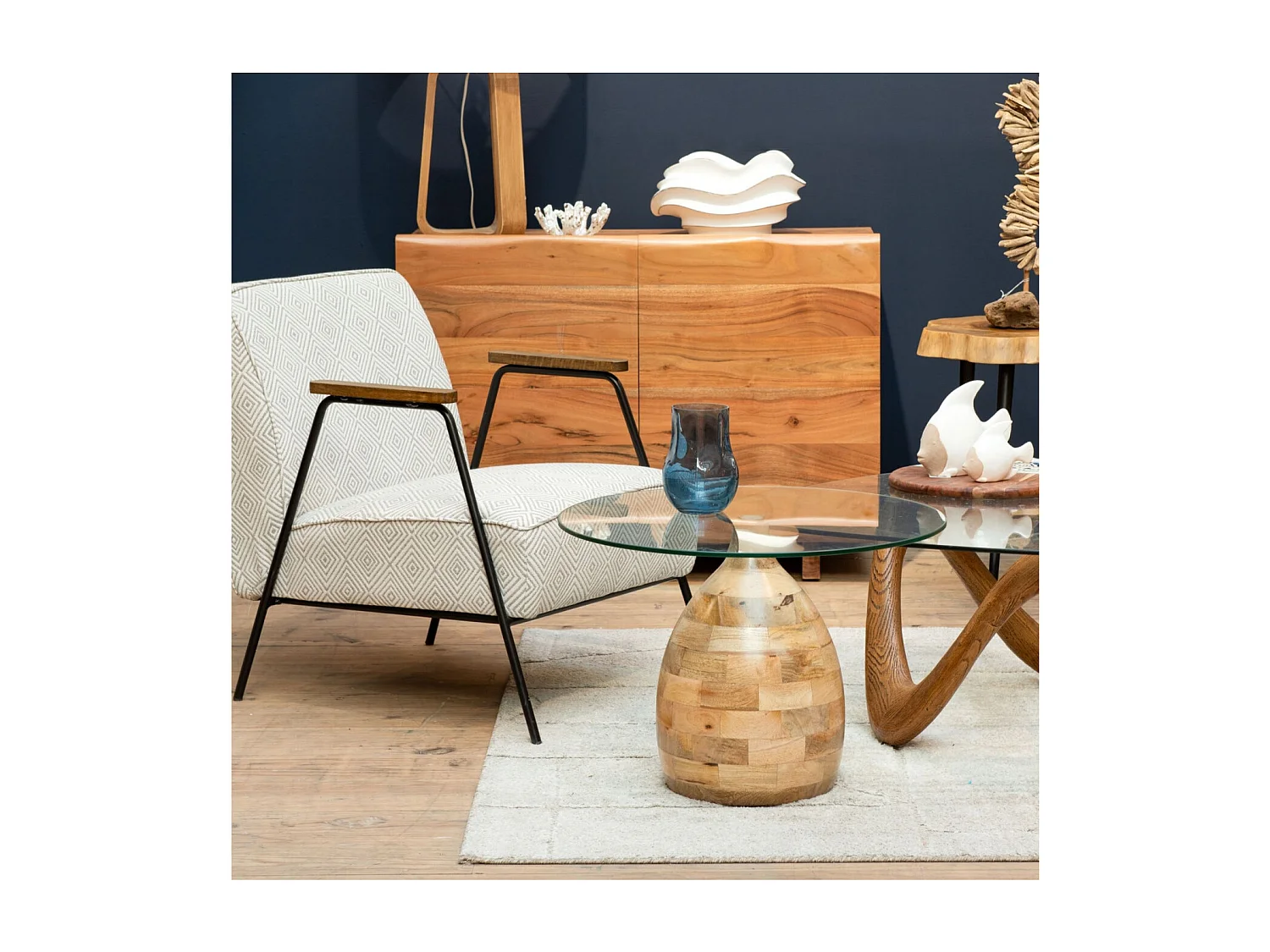 Fauteuil en tissu à carreaux ivoire et gris - SINTRA