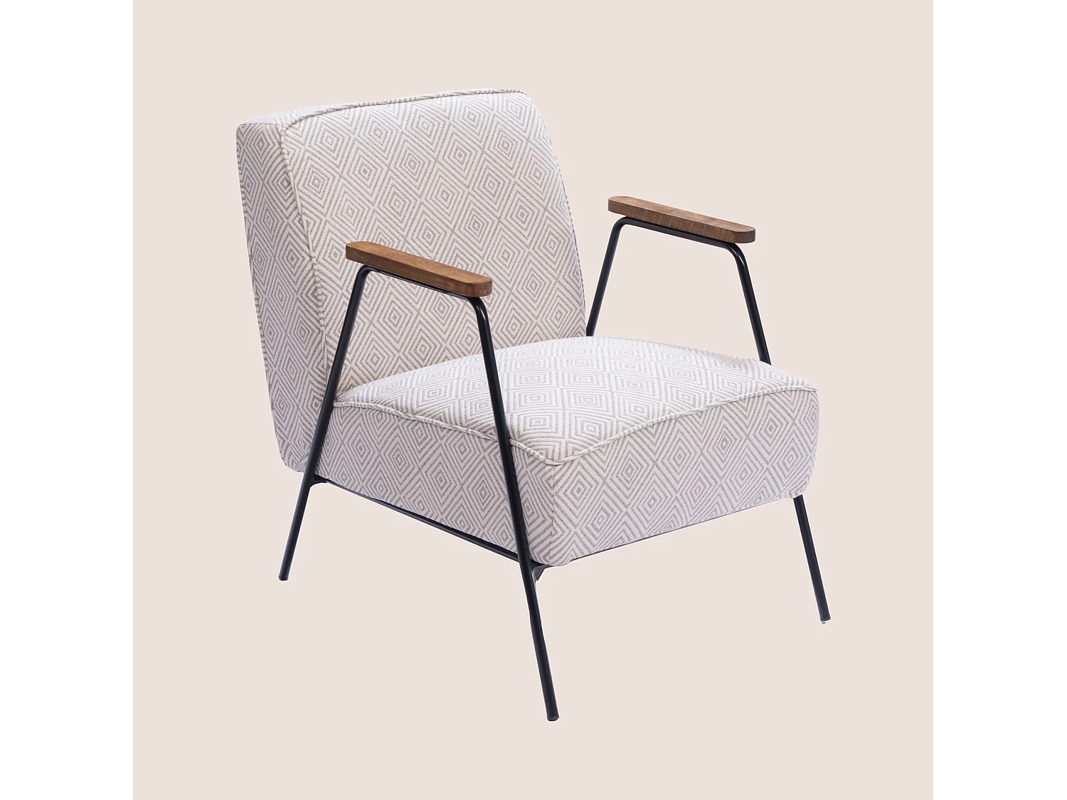 Fauteuil en tissu à carreaux ivoire et gris - SINTRA