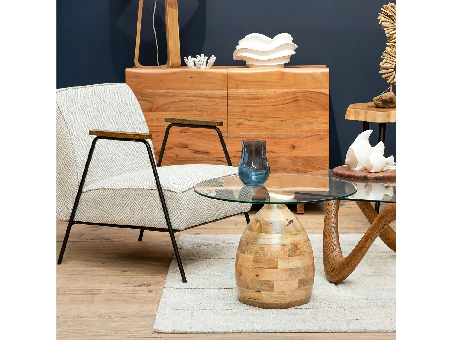 Fauteuil en tissu à carreaux ivoire et gris - SINTRA