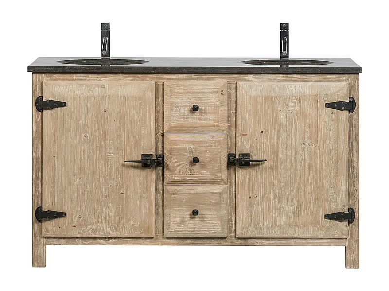 Meuble de salle de bain double vasque en bois et métal L148 - LAURINA