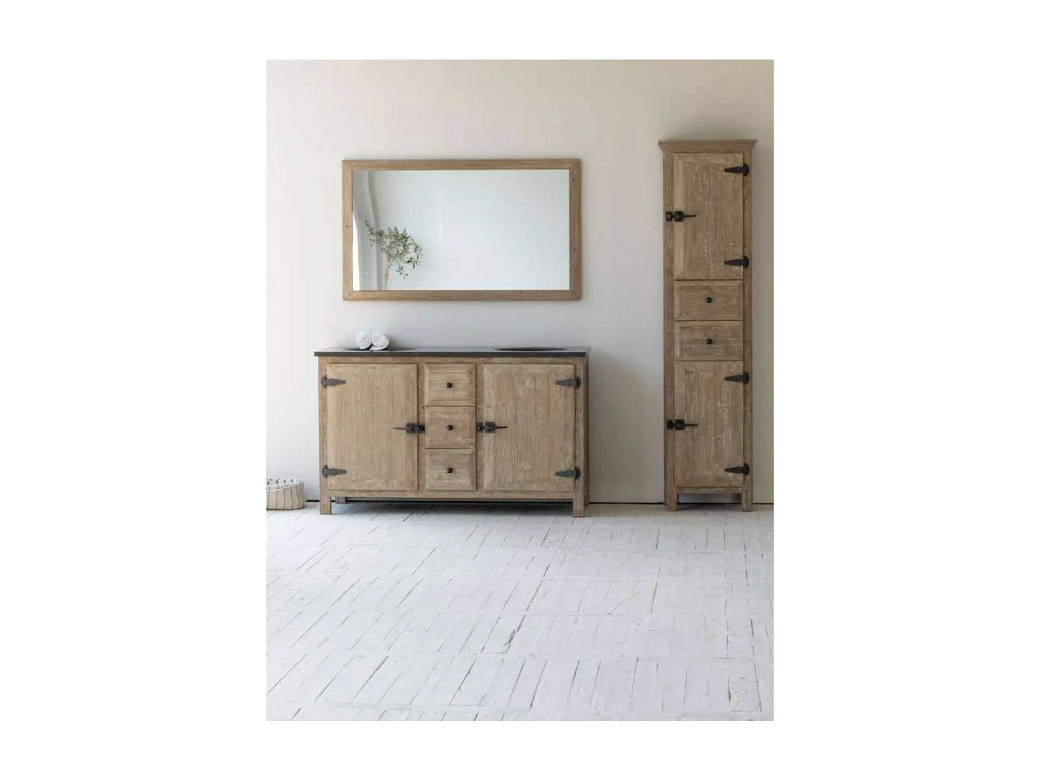 Meuble de salle de bain double vasque en bois et métal L148 - LAURINA