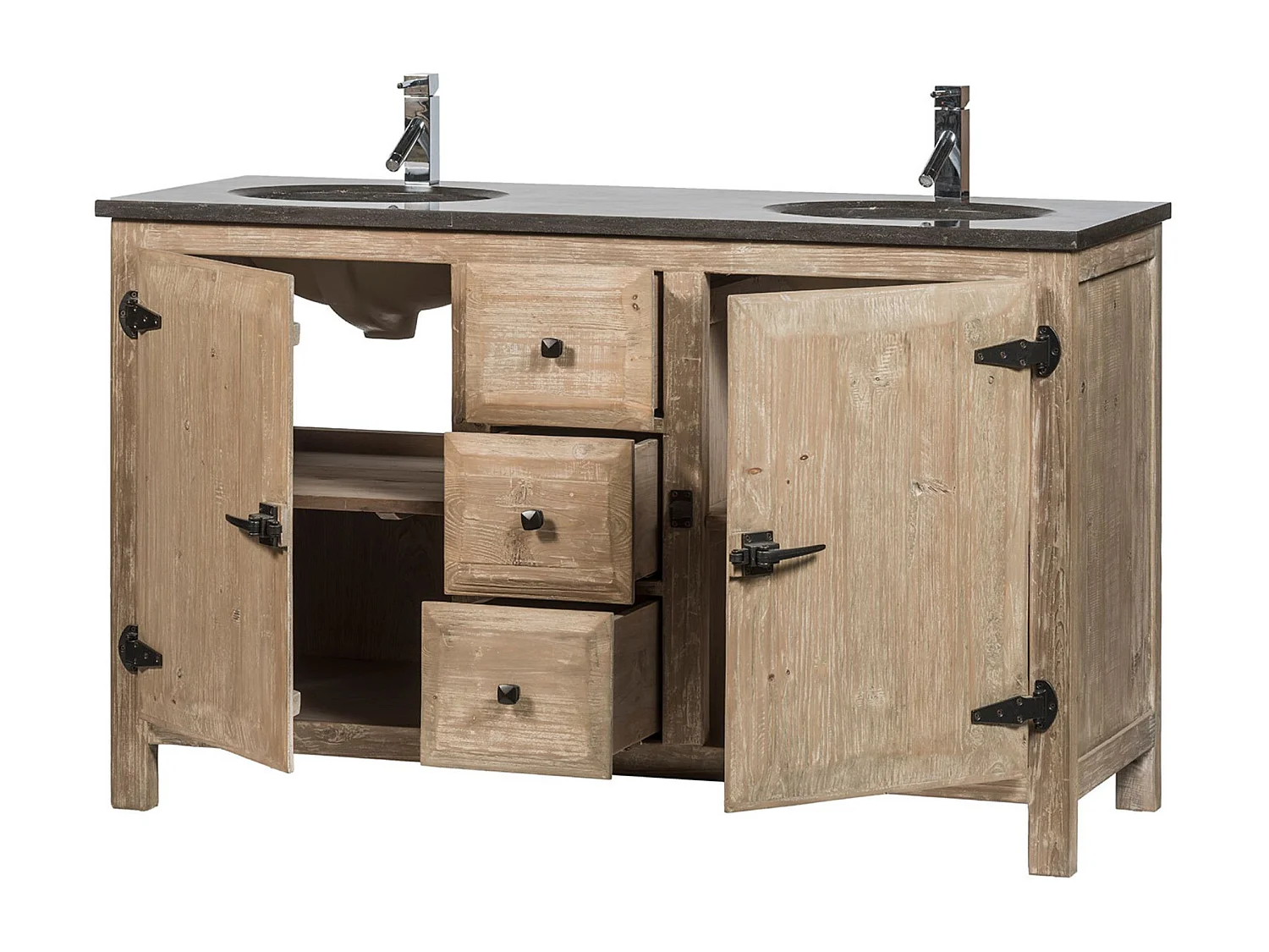 Meuble de salle de bain double vasque en bois et métal L148 - LAURINA