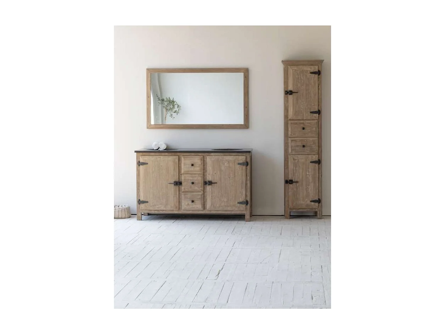 Meuble de salle de bain double vasque en bois et métal L148 - LAURINA