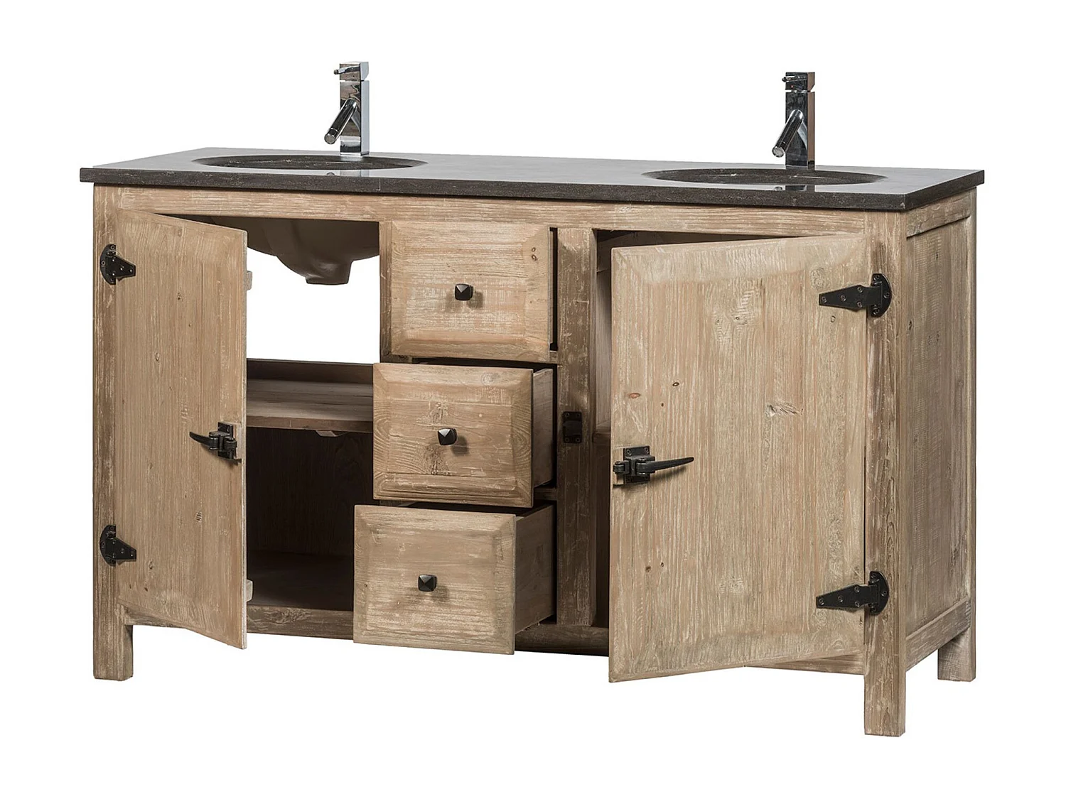 Meuble de salle de bain double vasque en bois et métal L148 - LAURINA