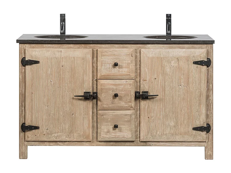 Meuble de salle de bain double vasque en bois et métal L148 - LAURINA