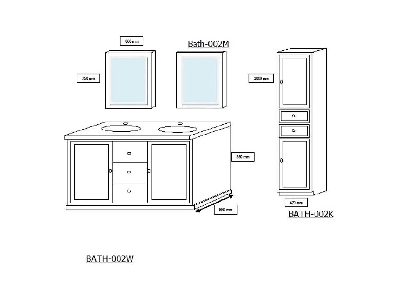 Meuble de salle de bain en chêne double vasque et plan en pierre - VIENNE II