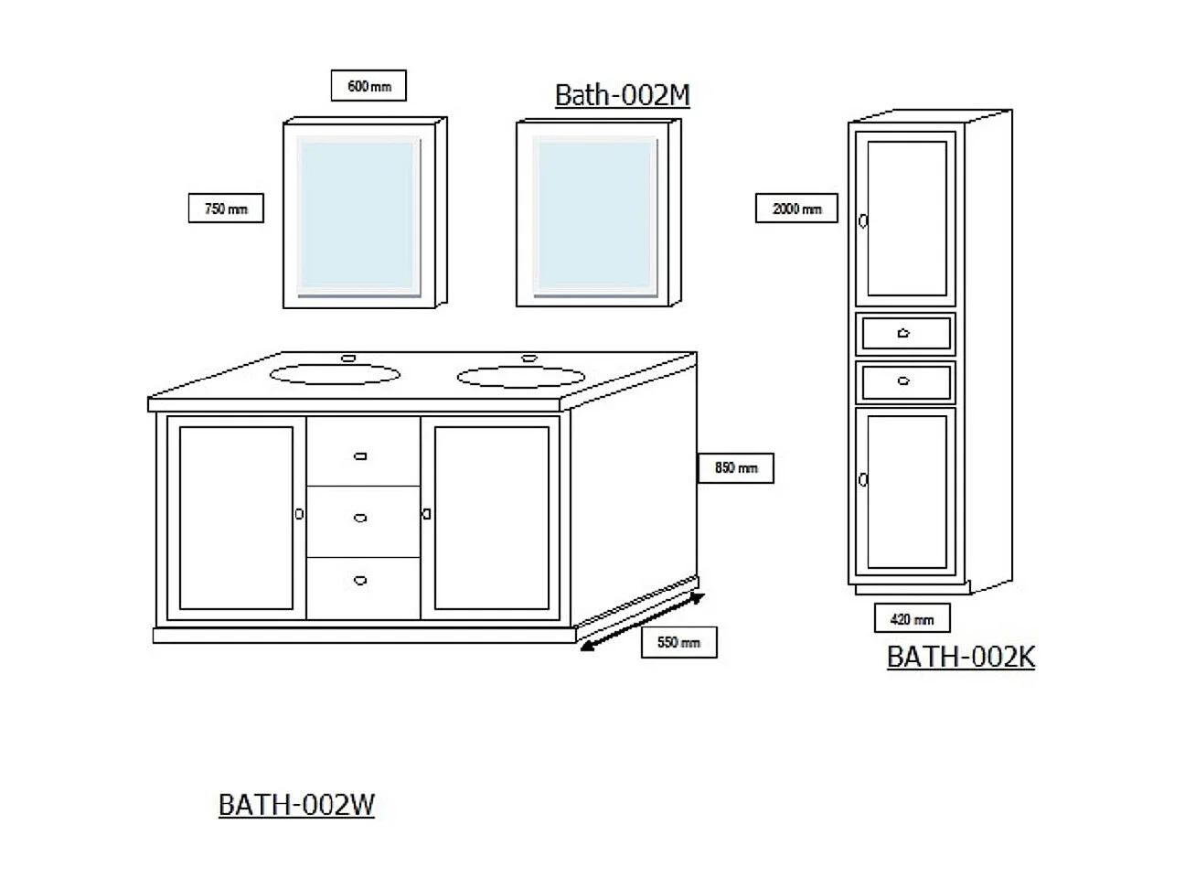 Meuble de salle de bain en chêne double vasque et plan en pierre - VIENNE II