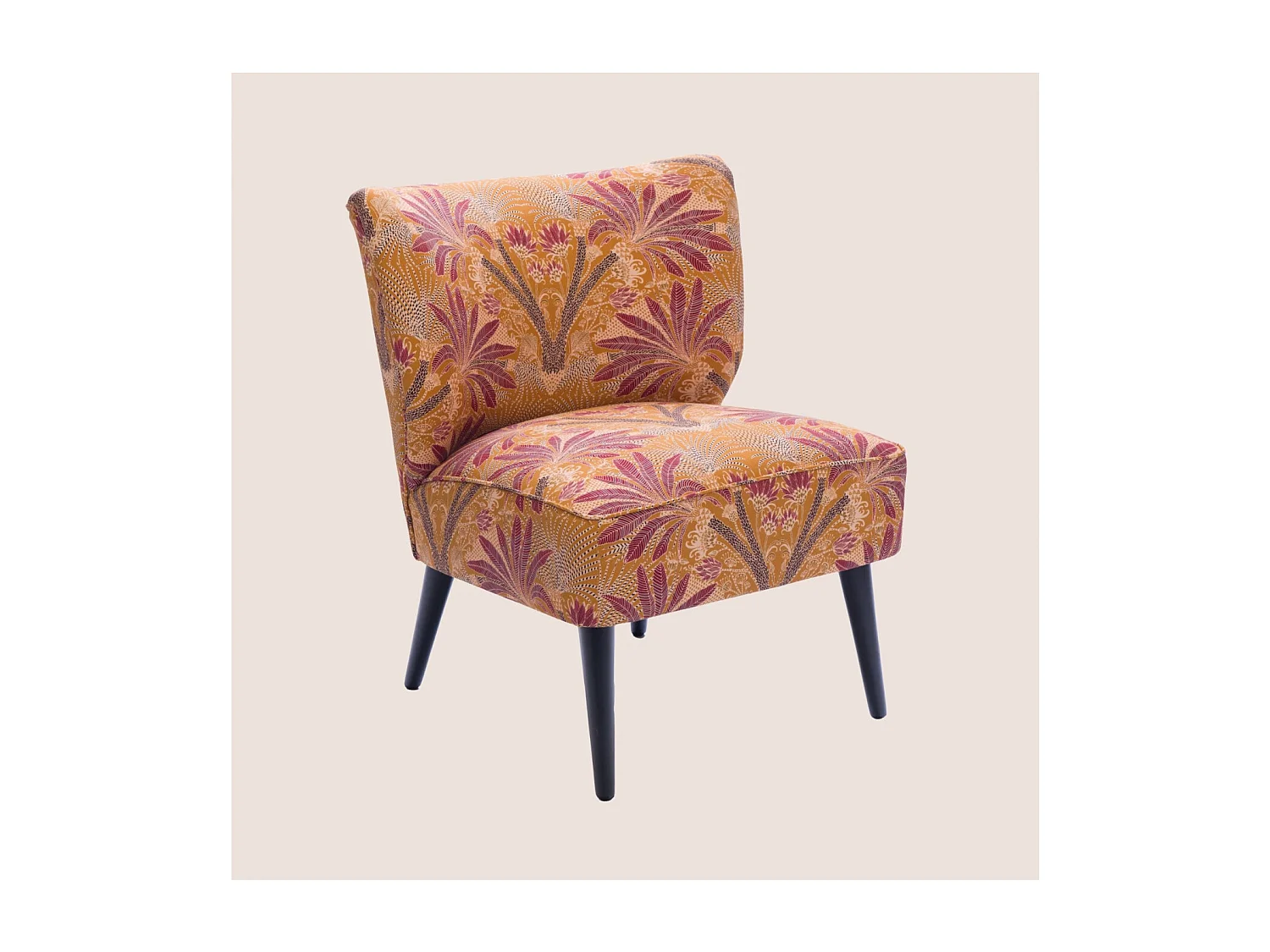 Fauteuil crapaud en tissu orange à motifs - RANCHI