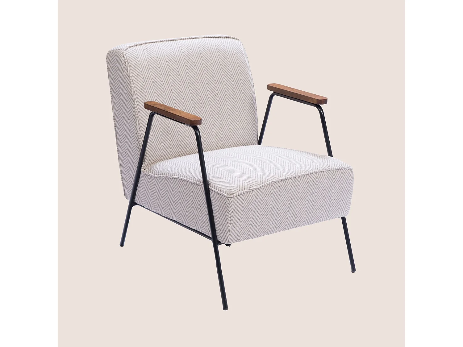 Fauteuil en tissu à chevrons ivoire et gris - SINTRA