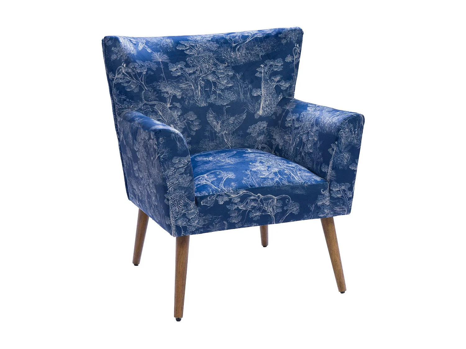 Fauteuil à accoudoirs en tissu peau de pêche bleu à motifs - HERON