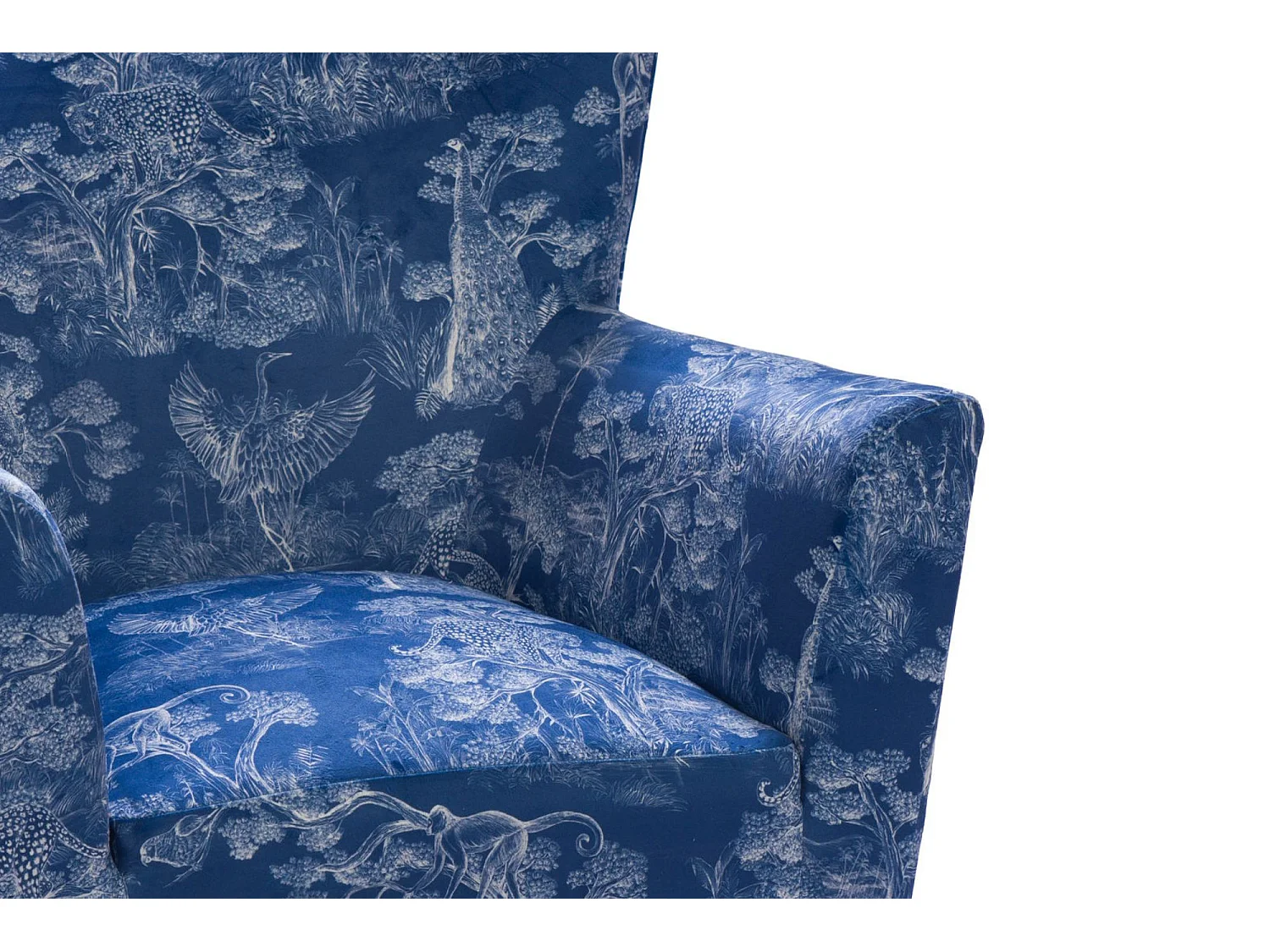 Fauteuil à accoudoirs en tissu peau de pêche bleu à motifs - HERON