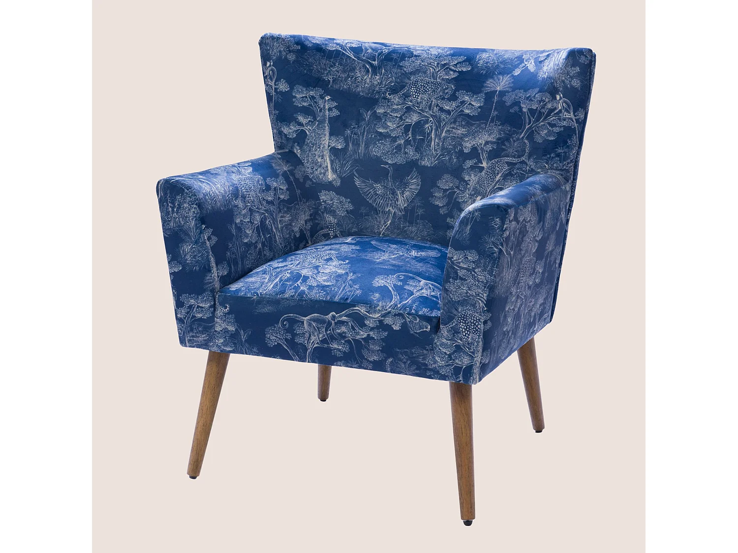Fauteuil à accoudoirs en tissu peau de pêche bleu à motifs - HERON