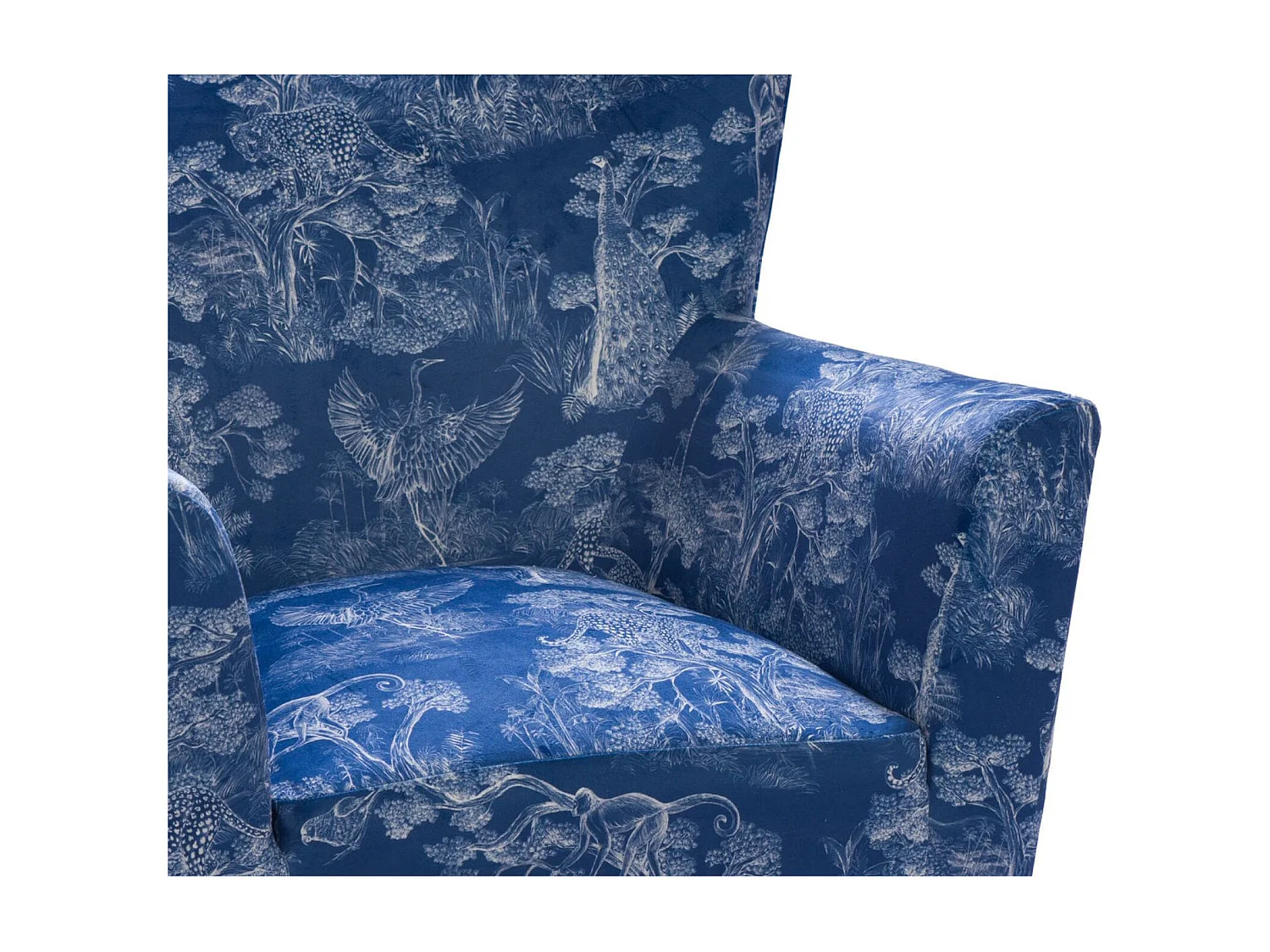 Fauteuil à accoudoirs en tissu peau de pêche bleu à motifs - HERON