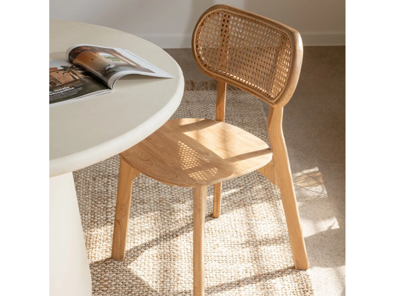 Chaise de salle à manger en teck naturel et rotin (lot de 2) - LIMA