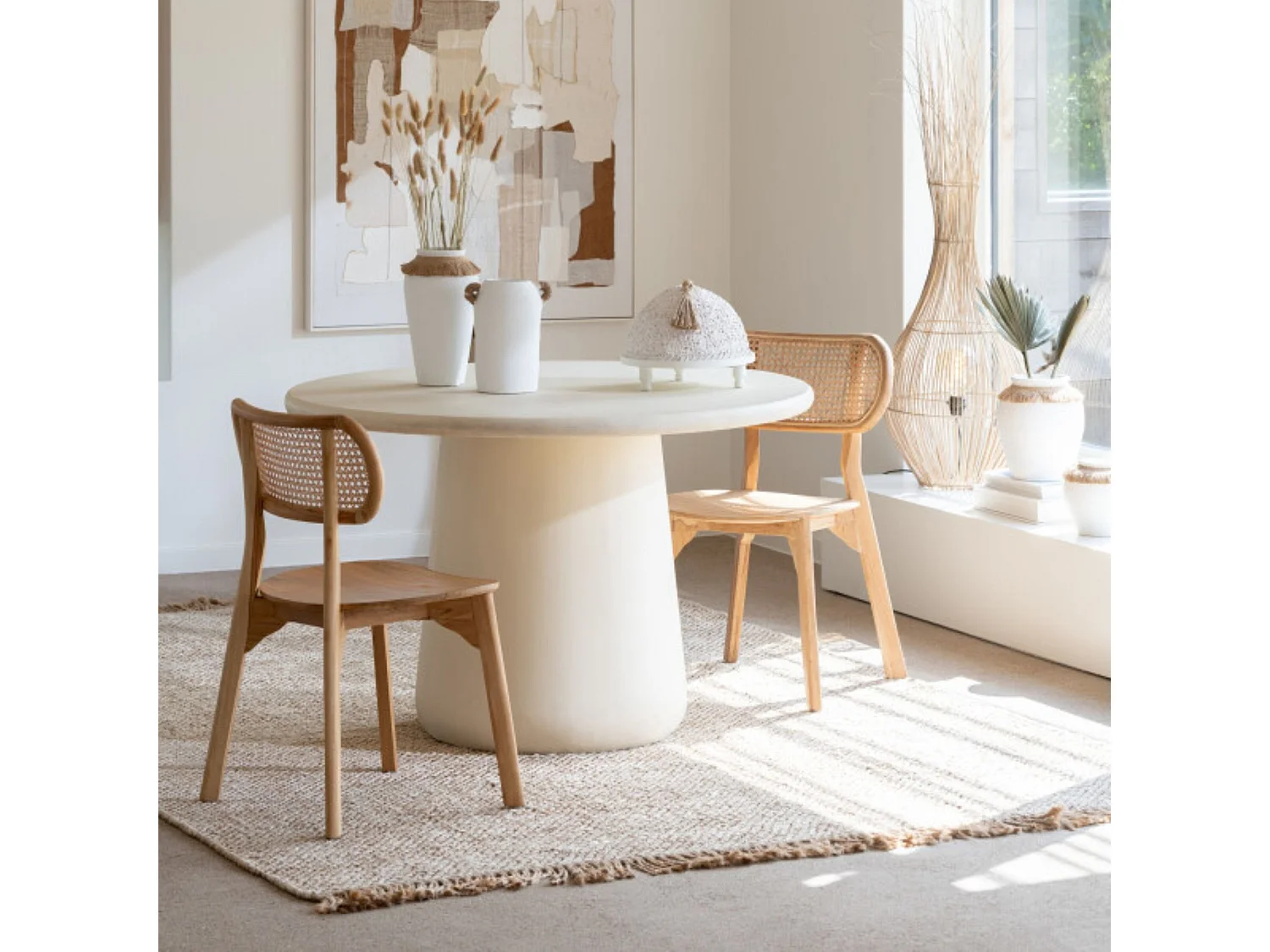 Chaise de salle à manger en teck naturel et rotin (lot de 2) - LIMA