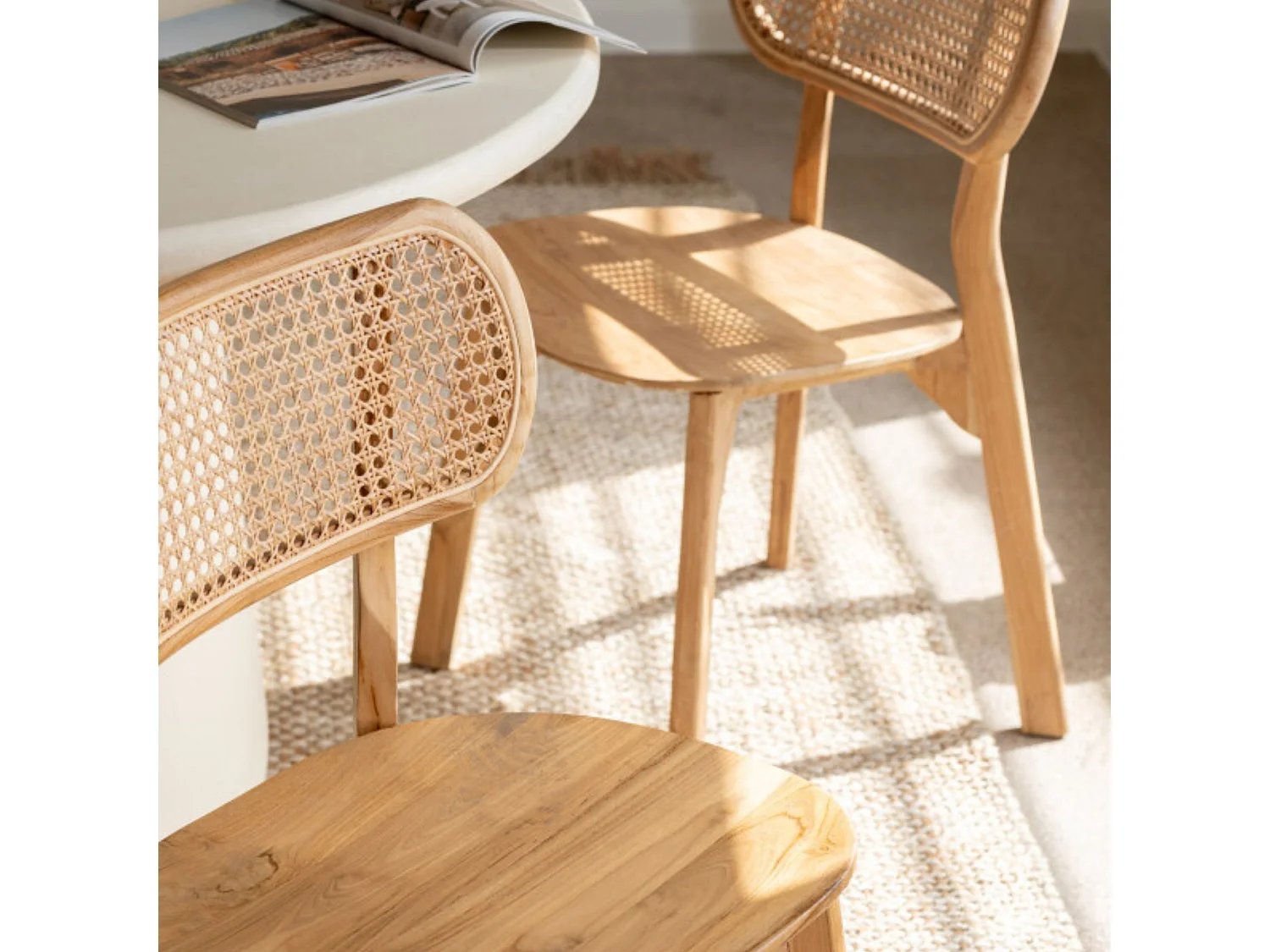 Chaise de salle à manger en teck naturel et rotin (lot de 2) - LIMA