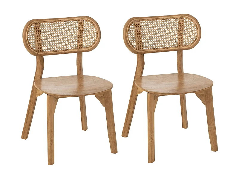 Chaise de salle à manger en teck naturel et rotin (lot de 2) - LIMA