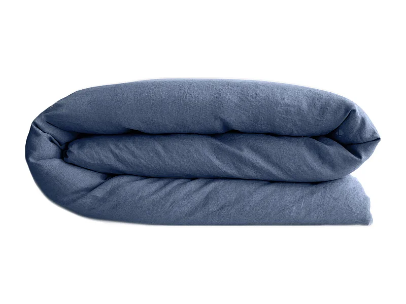 Housse de couette PALACE pur coton lavé 140x200 cm uni bleu indigo