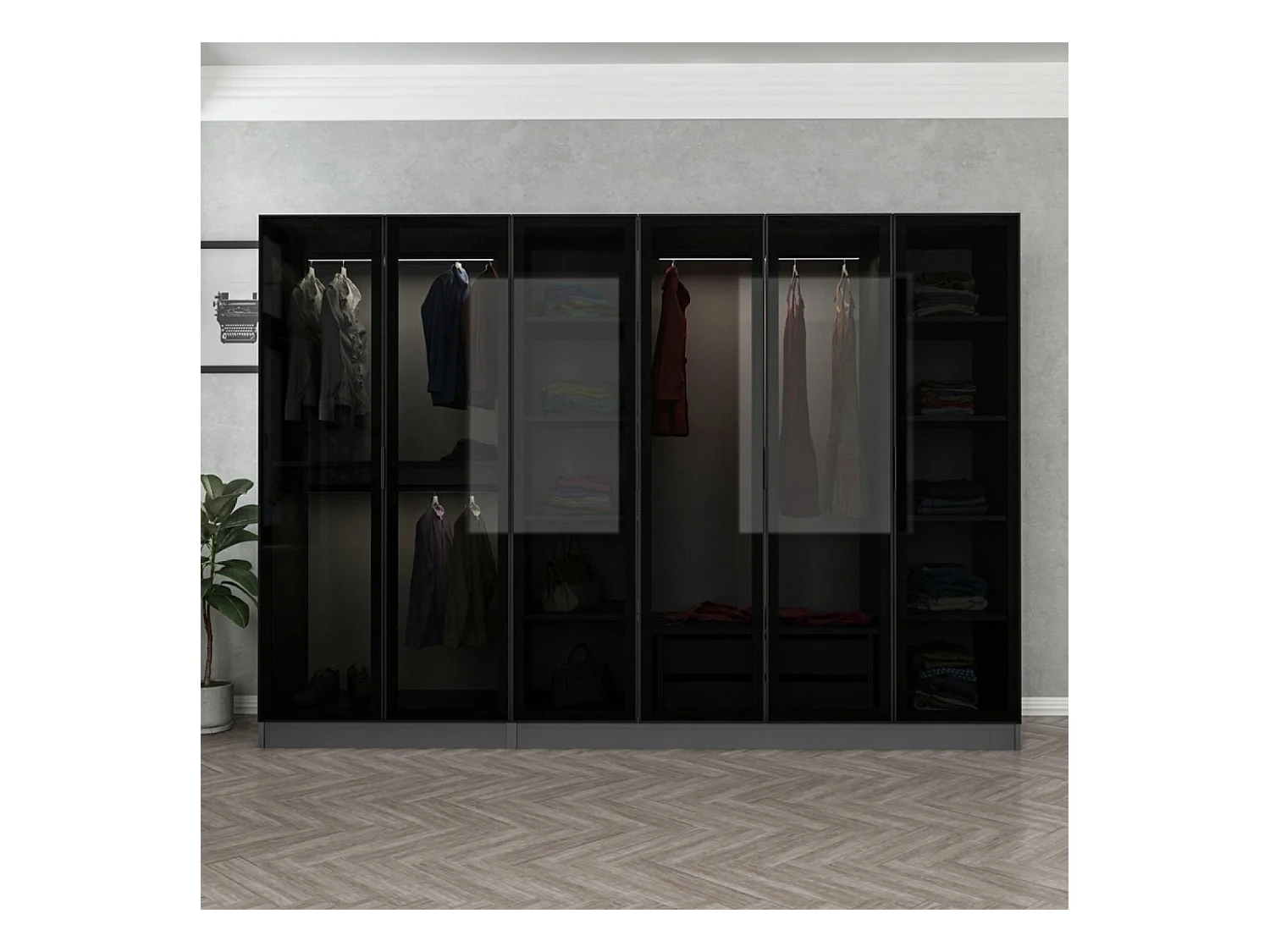 Kompakter Ankleideschrank in Anthrazit mit Regalen und Kleiderstangen - 90 x 210 x 52 cm