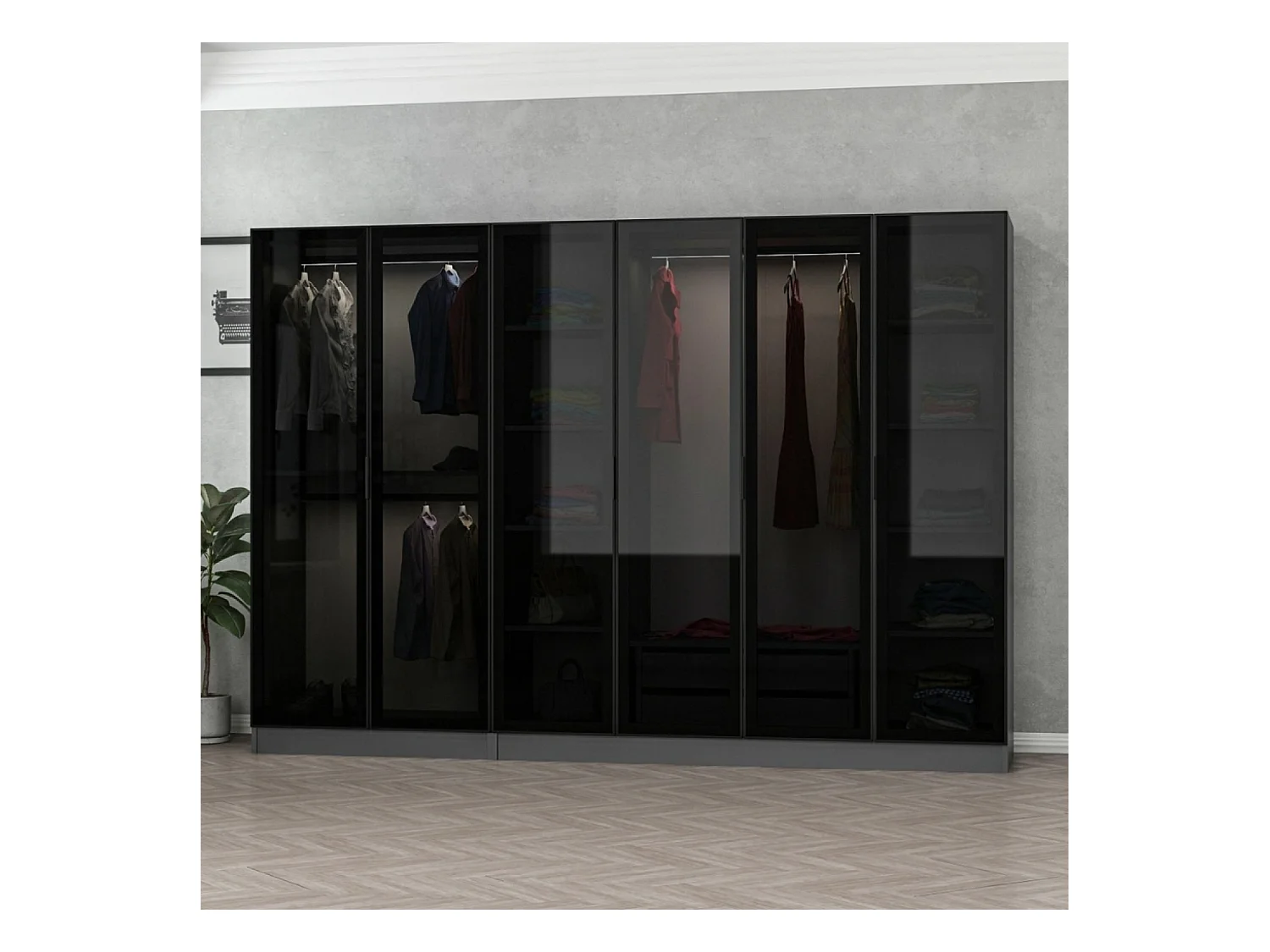 Kompakter Ankleideschrank in Anthrazit mit Regalen und Kleiderstangen - 90 x 210 x 52 cm