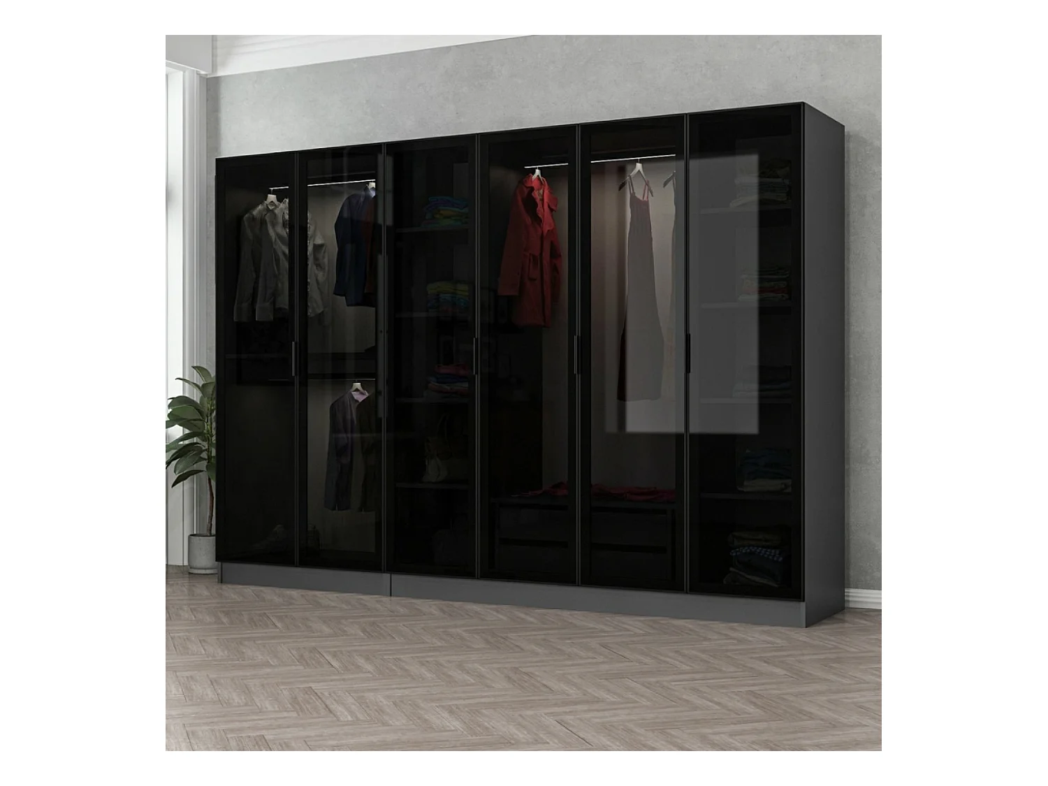 Kompakter Ankleideschrank in Anthrazit mit Regalen und Kleiderstangen - 90 x 210 x 52 cm