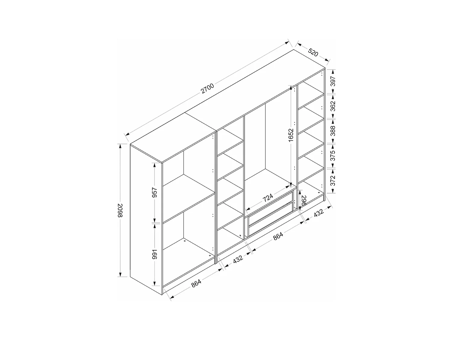Kompakter Ankleideschrank in Anthrazit mit Regalen und Kleiderstangen - 90 x 210 x 52 cm