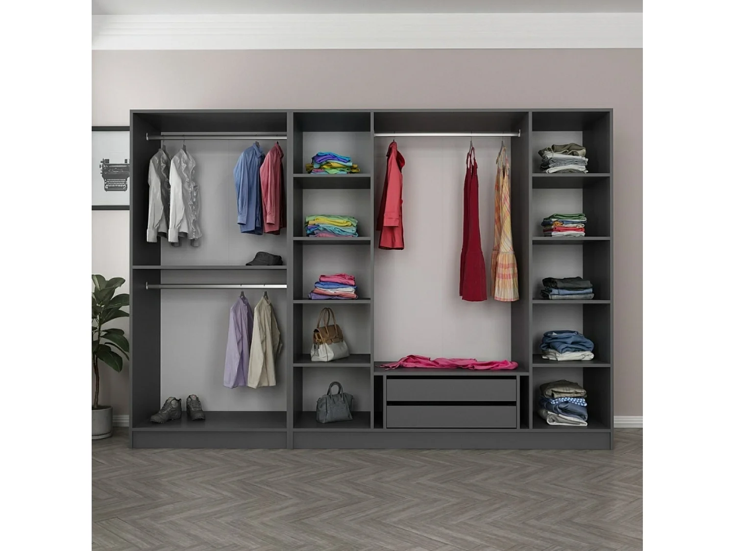 Spogliatoio antracite con scaffali e armadi RIVOLI - 90 x 210 x 52 cm