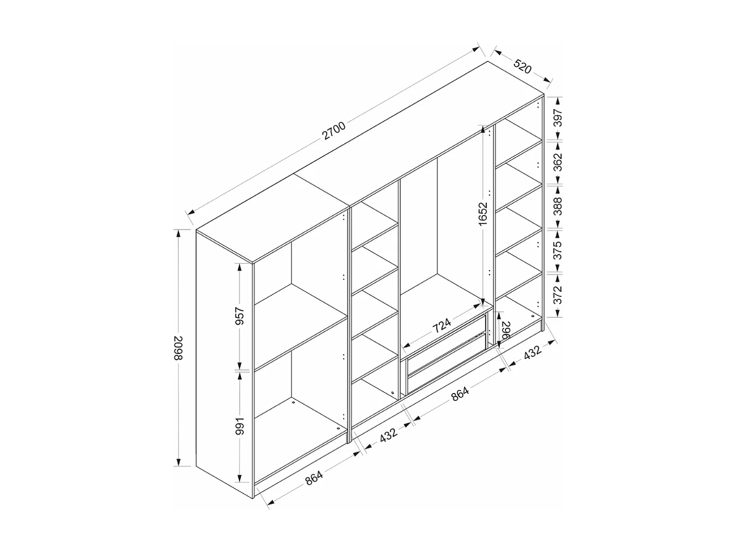 Spogliatoio antracite con scaffali e armadi RIVOLI - 90 x 210 x 52 cm
