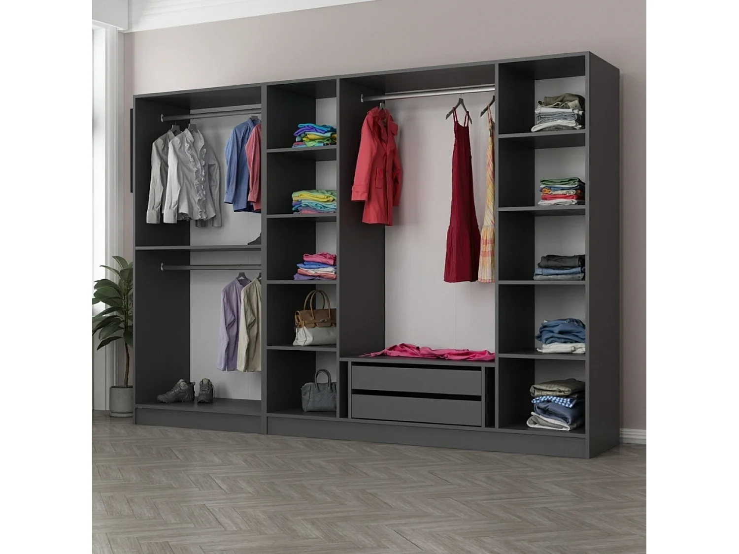 Spogliatoio antracite con scaffali e armadi RIVOLI - 90 x 210 x 52 cm