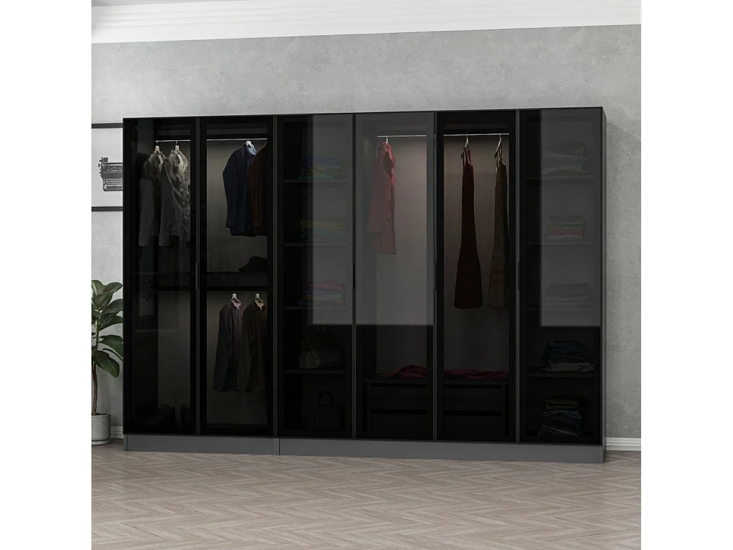 Spogliatoio antracite con scaffali e armadi RIVOLI - 90 x 210 x 52 cm