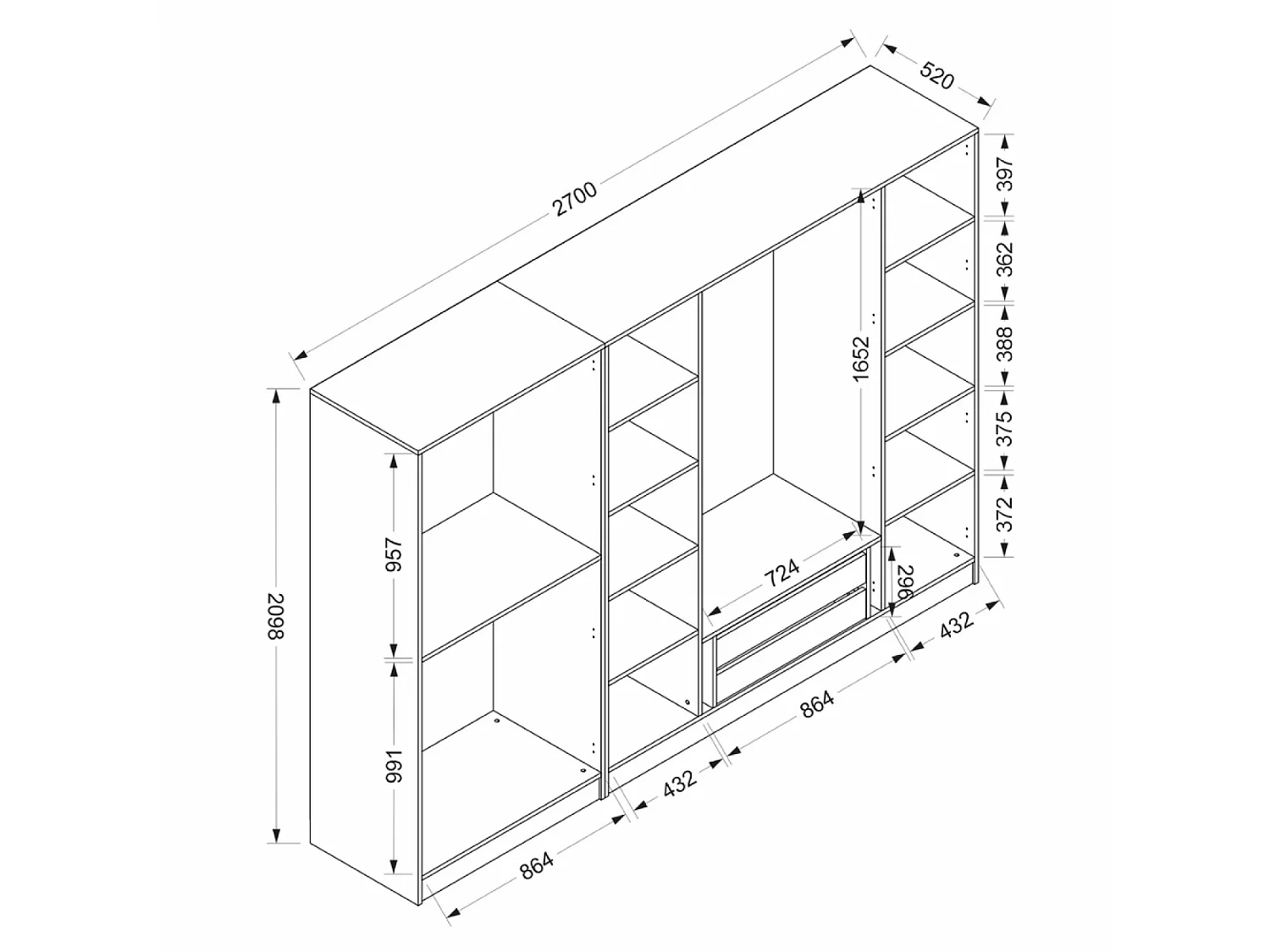 Spogliatoio antracite con scaffali e armadi RIVOLI - 90 x 210 x 52 cm