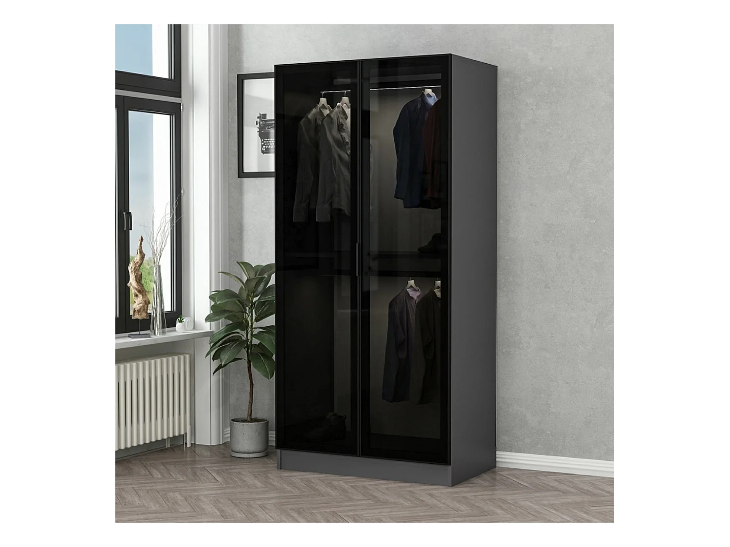 Dressing anthracite avec étagère et penderies - 90 x 210 x 52 cm RIVOLI