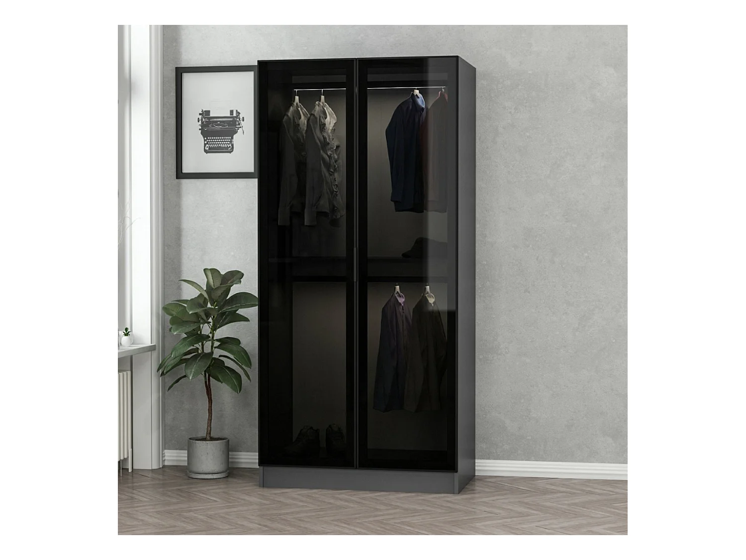 Antrazitfarbener kompakter Kleiderschrank mit Regalen und Kleiderstangen - RIVOLI - 90 x 210 x 52 cm