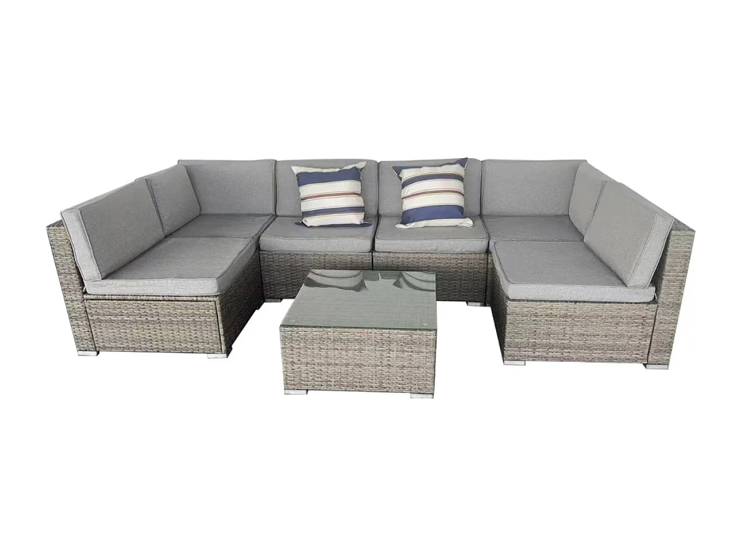 Set 6 posti di mobili da giardino componibili in resina intrecciata - grigio e grigio ALDABRA